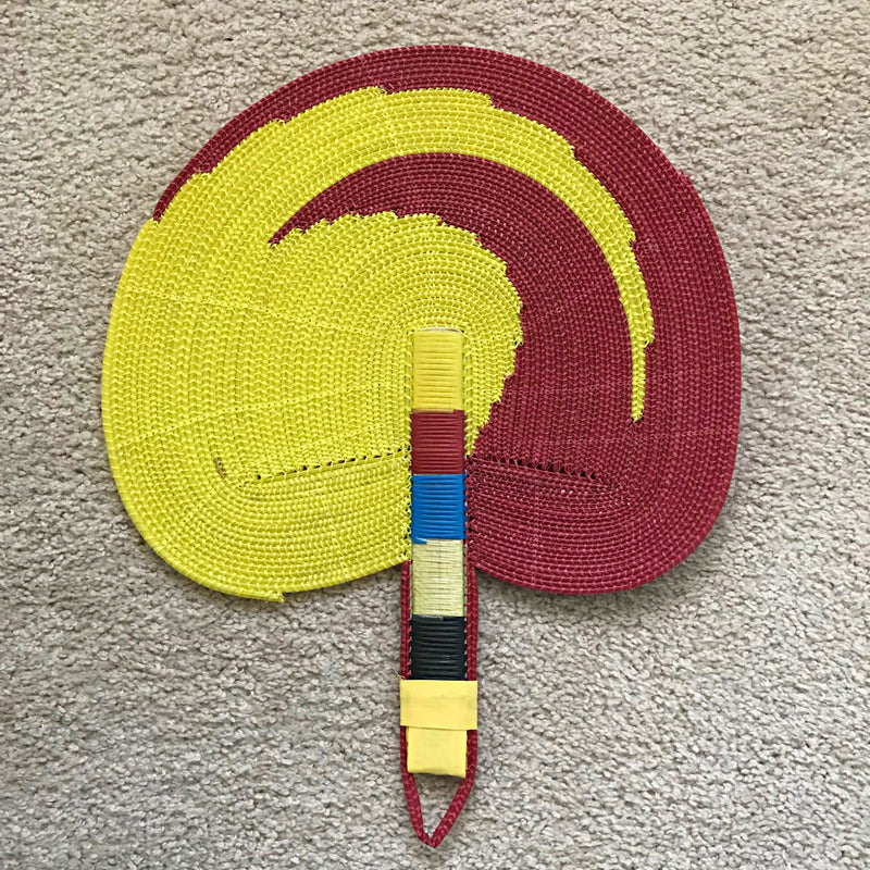 African woven hand fan from recycled plastics - Red / yellow - Afrilege