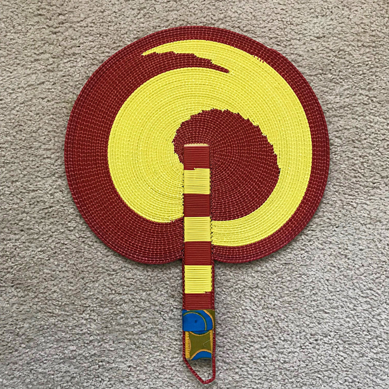 African woven hand fan from recycled plastics - Red / yellow - Afrilege