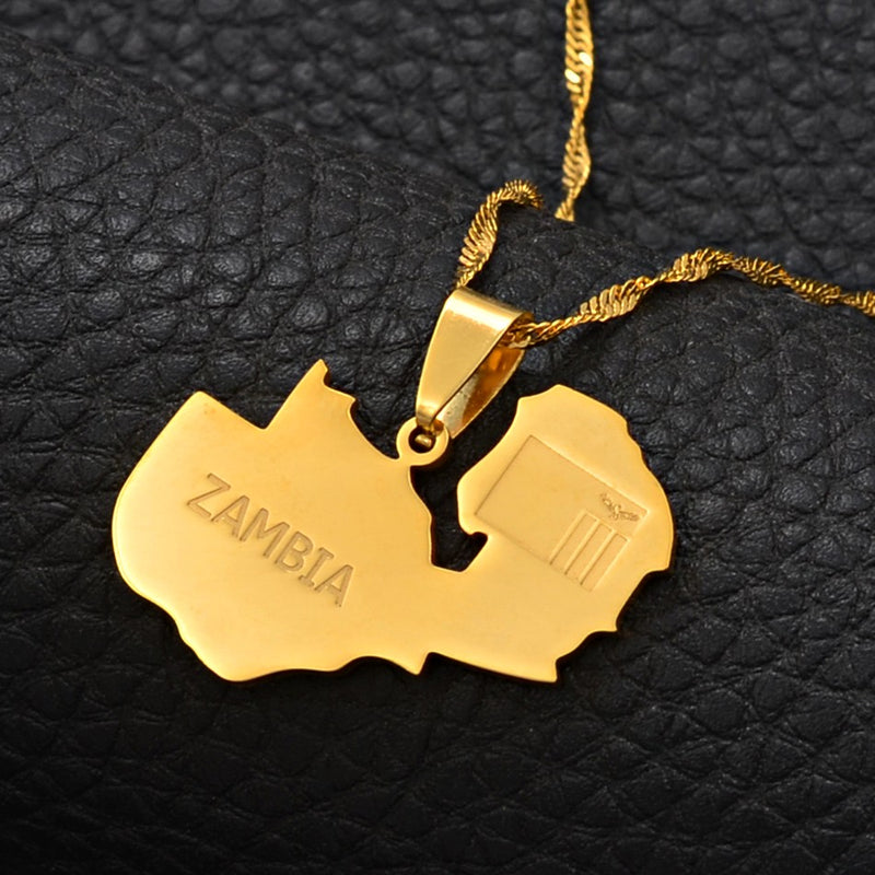 Zambia Map Pendant Necklace - Afrilege